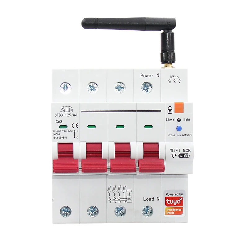 Disyuntor Inteligente WiFi Con Medición De Energía - 3P 63A 400V, Interruptor Diferencial Con Control Por App, Temporizador Y Voz