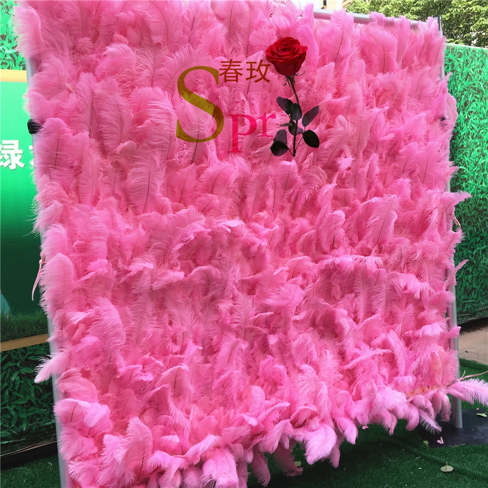 Spr New Design Pink Feather Flower Wall Backdrop Wedding Wholesale Artificial Flower Mat For