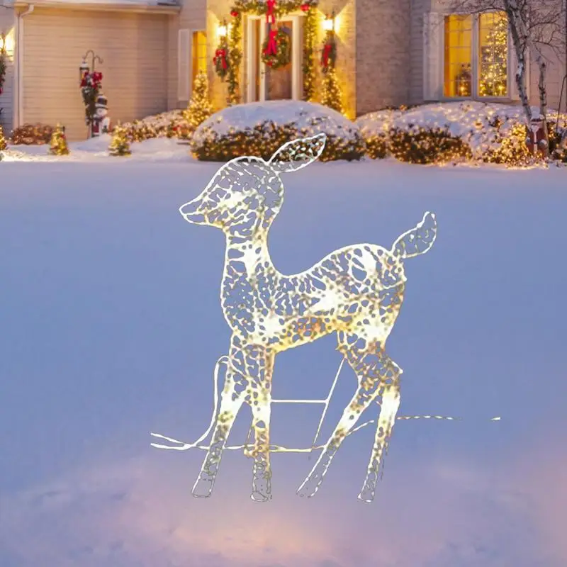 Handmake Iron Art Elk Deer Christmas Garden Decor LED Light Glowing Glitter Reindeer Xmas Home Outdoor Yard Ornament Decoration