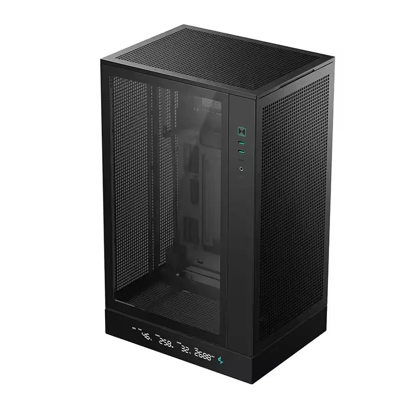 디피쿨 CH-270 수직 디지털 디스플레이 케이스, MATX 백플래시 마더보드 지원, 360 수냉식 메쉬 쿨링 케이스, 블랙
