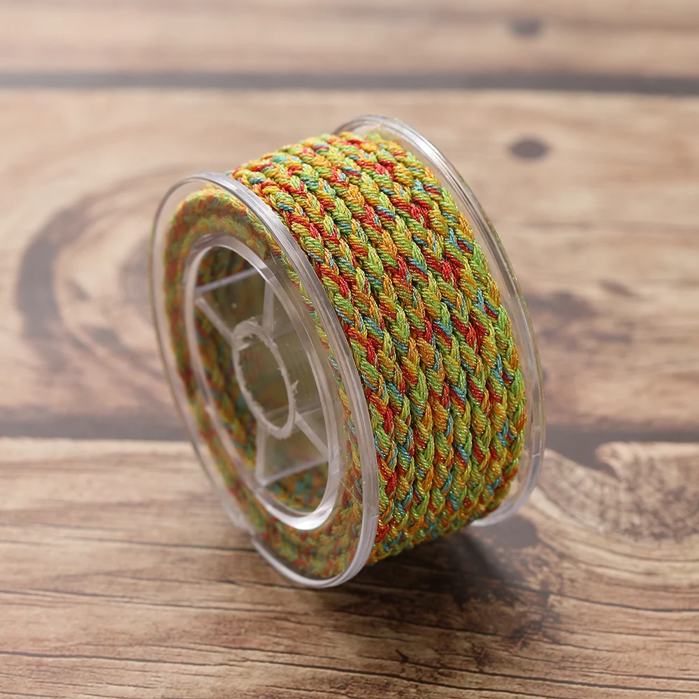 Colorful Braided Polyester Thread Roll – 4m, 3.5mm Diameter – 11 Styles for DIY Jewelry & Crafting