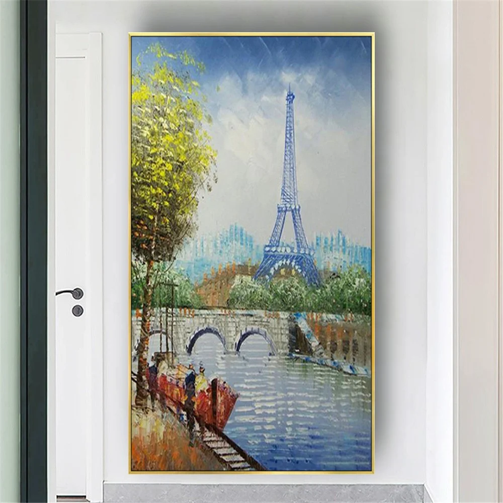 

High Quality Eiffel Tower Contemporary Artist hand painted Abstract landscape Oil Painting for Home Decor living room Wall Art