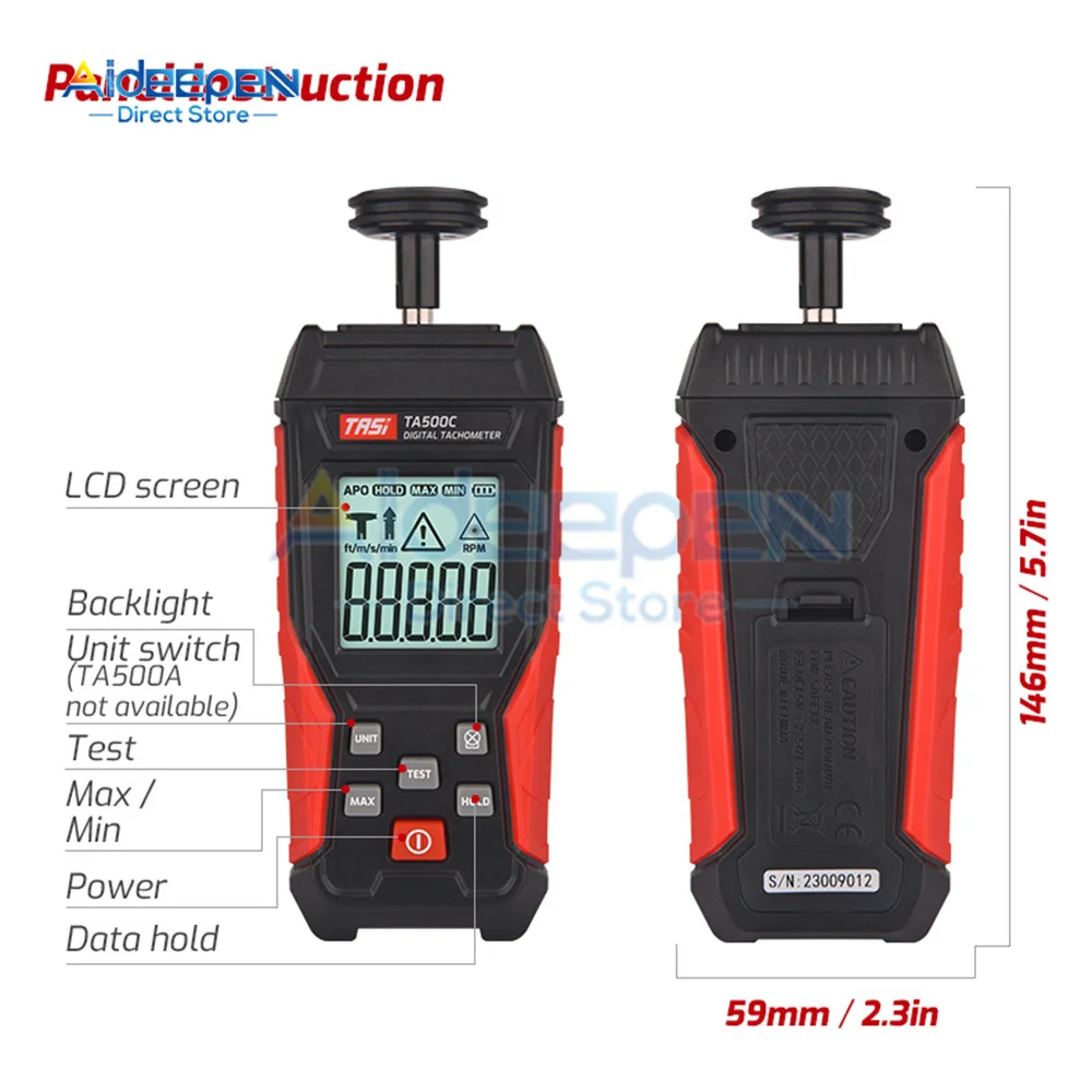 2 in 1 TA500C 디지털 레이저 타코미터 3-100000RPM Rang Rpm 미터 접촉/비접촉 타코메트로 백라이트 유닛 스위치 속도