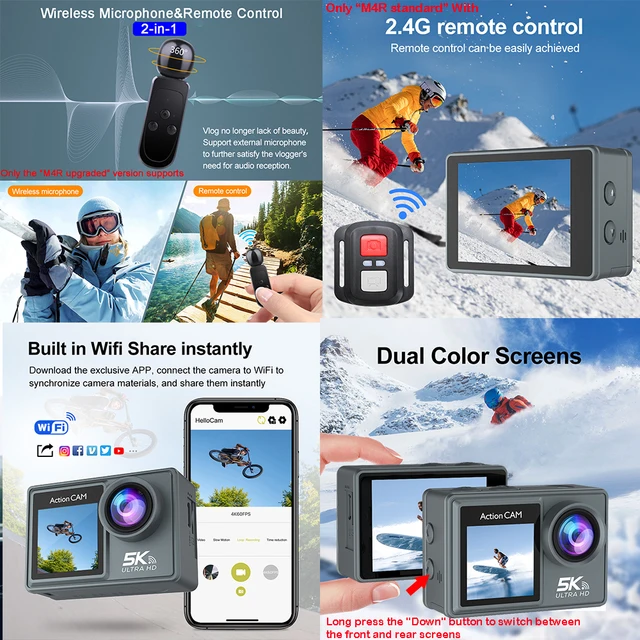 5K 4K60FPS Action Camera Dual IPS Touch LCD EIS 170° DVR 30M Waterproof 5X Zoom Sport Camera With Wireless Mic & Pre Recording 2
