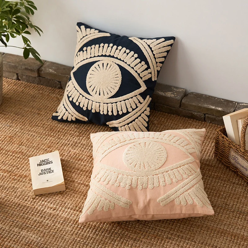 

Bohemian style pillowcase cotton tufted embroidered cushion home vintage simple farmhouse sofa chair home decoration square