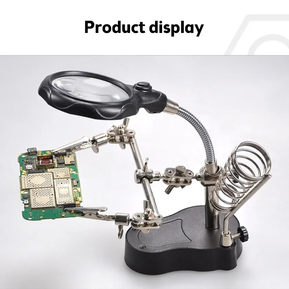 Smd Rework Magnifier Hand Clip Clamp LED Magnifying Glass Soldering Iron Stand Magnifier ...