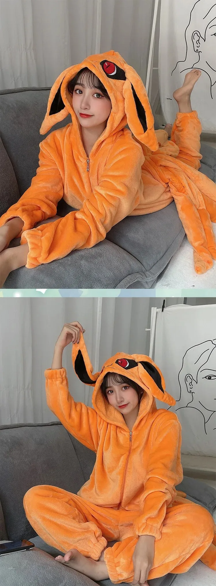Uzumaki Kurama Kyuubi Fox Cosplay Costume Kigurumi Adult Unisex Anime Pajamas Flannel Jumpsuit Sleepwear Onesies Prop cosplay costumes kigurumi pajamas