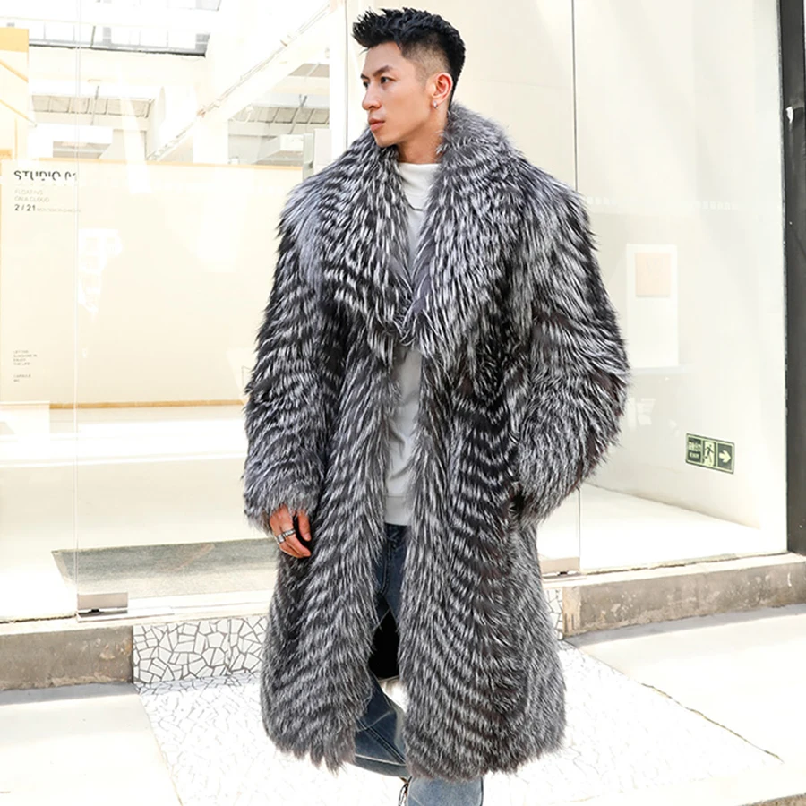 Men Fur Coat Real Fox Fur Coat Mens Long Coat Luxury Brands Warm Winter  Natural Fox Fur Jackets