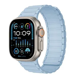 Textured Silicone Magnetic Bracelet Watchband Strap for Ultra 49MM (Official light blue)
