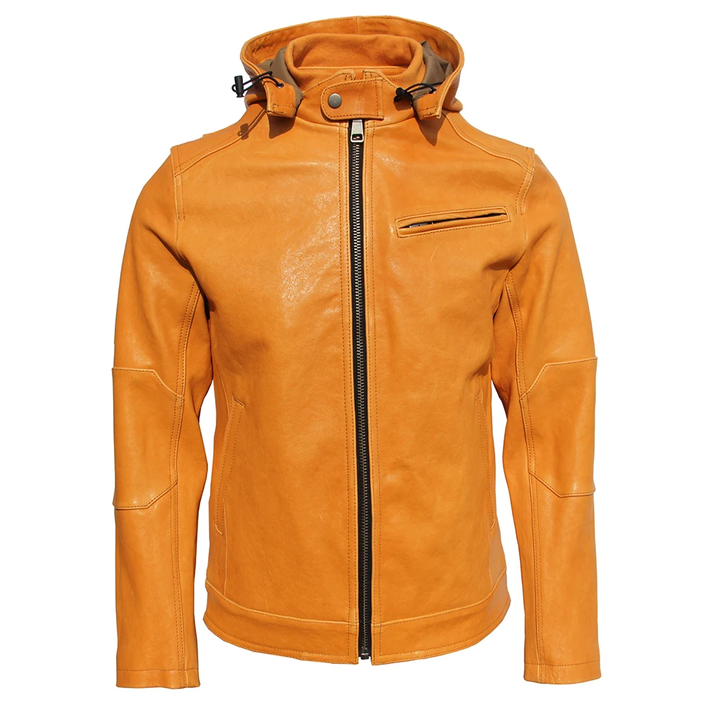 Mens Real Leather Jacket Removable Hood Tanned Sheepskin Thick Winter Coat Motorcycle Biker Clothes men leather jacket