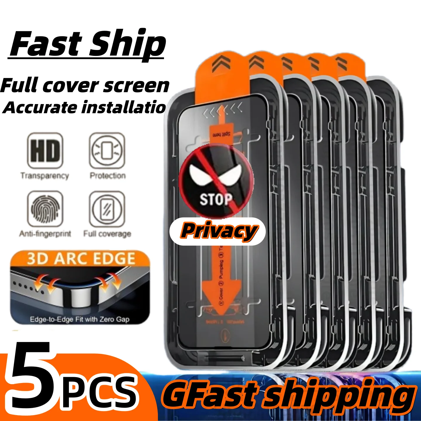 5 Pezzi Pellicola Protettiva Oleofobica Anti-Spia per iPhone 17 Pro Max 16 13 15 17 Air 12 Mini X Installazione Senza Polvere