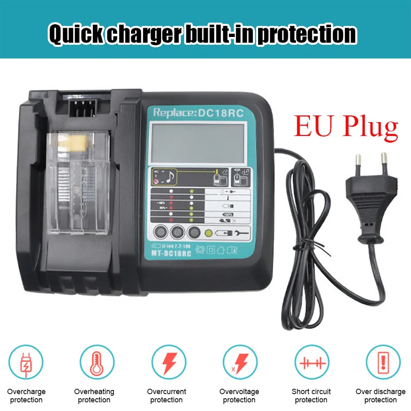 Battery Charger DC18RC Li-ion Battery Charger For Makita 14.4V 18V BL1830 Bl1430 DC18RF BL1815 BL1415 LXT400 BCl180W DC18RD DC18RE DC18SF BL1860
