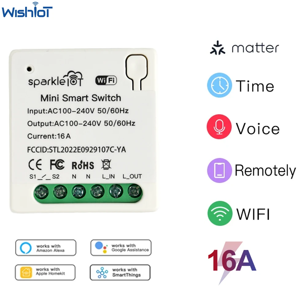 16A Matter WIFI Smart Switch Automation Relay Smart Breaker Voice Control Work With Alexa/Google Home/Smartthings/Home-Kit Siri remote control power group