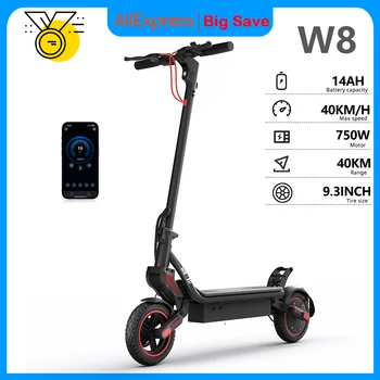 Scooter elettrico W8 9.3 "Pneumatico 750W 48V 14Ah Portata 40 km Doppia sospensione Controllo app 40 km/h Scooter elettrici con luce ambientale laterale