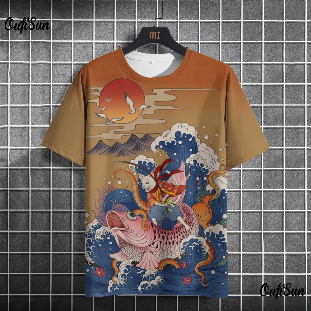 

Anime Cat T-shirt For Men Summer O Neck Trendy Short Sleeve Tees Oversized Streetwear Casual Sweatshirt Male Basic Clothing Tops