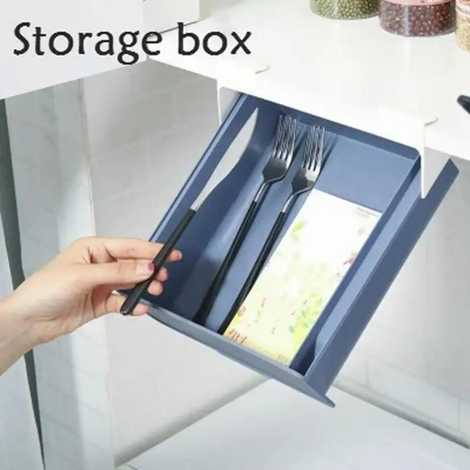 1 Pcs Storage Holder Baskets Under The Table Plastic Hanging Storage Box Tableware Desk Gadgets Organizer