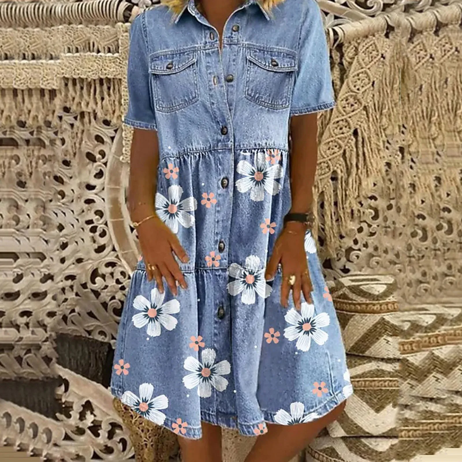 

Dresses For Women 2024 Women'S Summer Fashion Casual Splicing Multi-Button Multi-Pocket Denim Skirt Roupas Femininas فستان