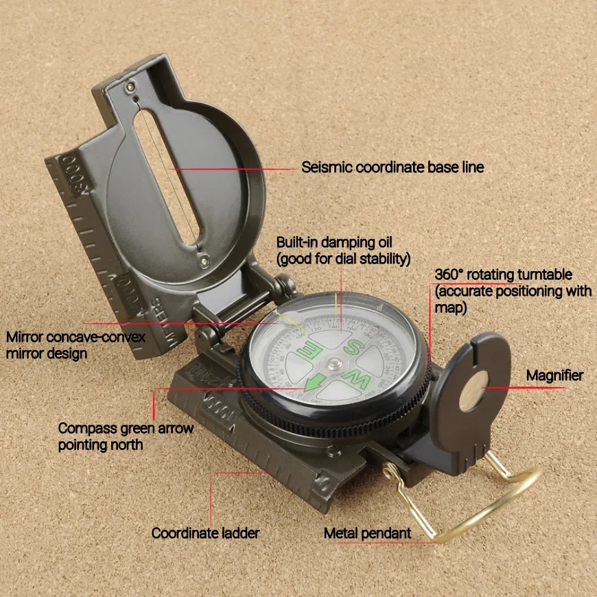 Portable Compass Military Outdoor Camping Folding 4