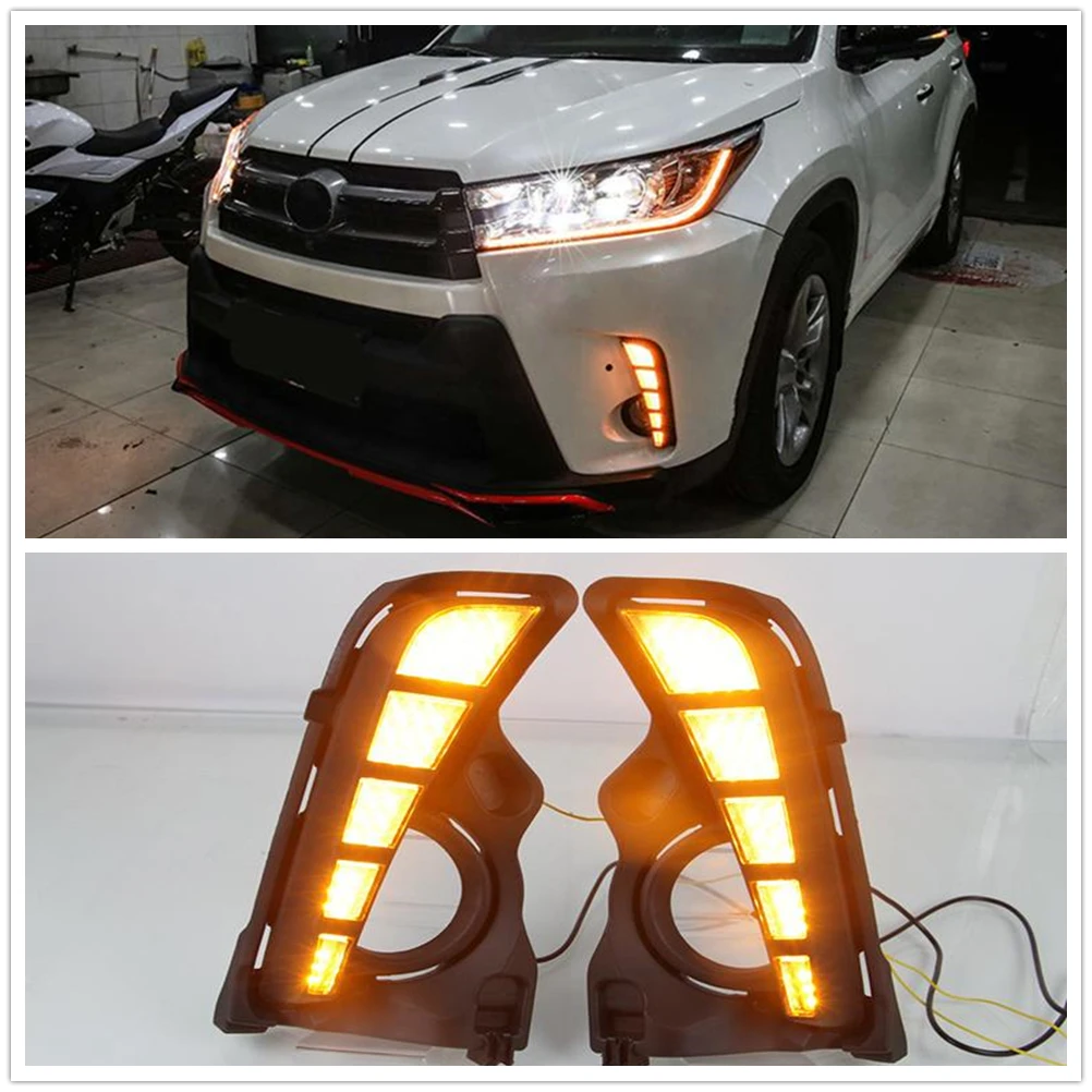 

Daytime Running Fog Light For Toyota Highlander 2018.2-2020 LED Turn Signal Bulb Bicolor Car Front Bumper Side Air Vent Day Lamp