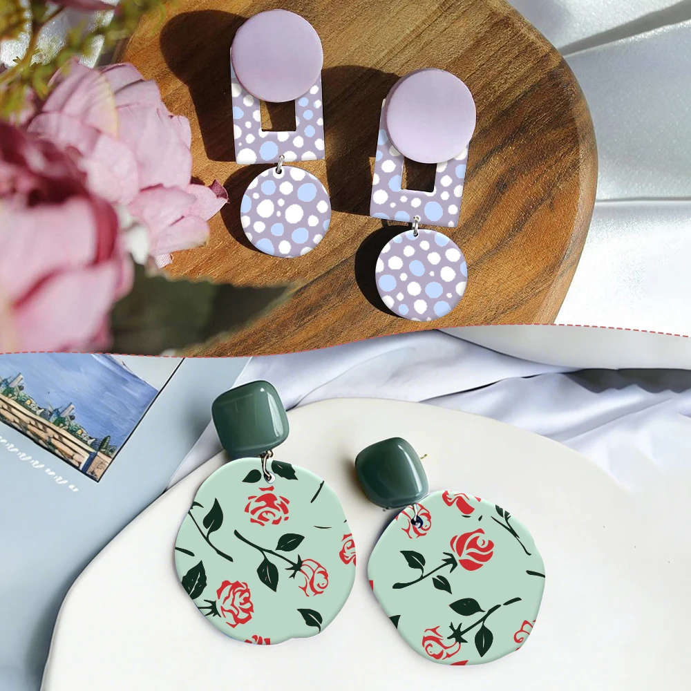 폴리머 클레이 실크 스크린 스텐실, 재사용 가능한 귀걸이 제작 프린트 템플릿, DIY 쥬얼리용 꽃무늬 클레이 전사 도구