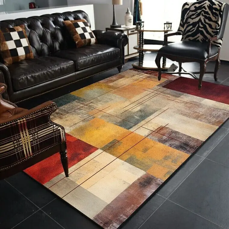 Abstract Geometric Large Rugs for Living Room Nordic Retro Room Decoration Home Mats Non-slip Washable Bedroom Cloakroom Carpet 3