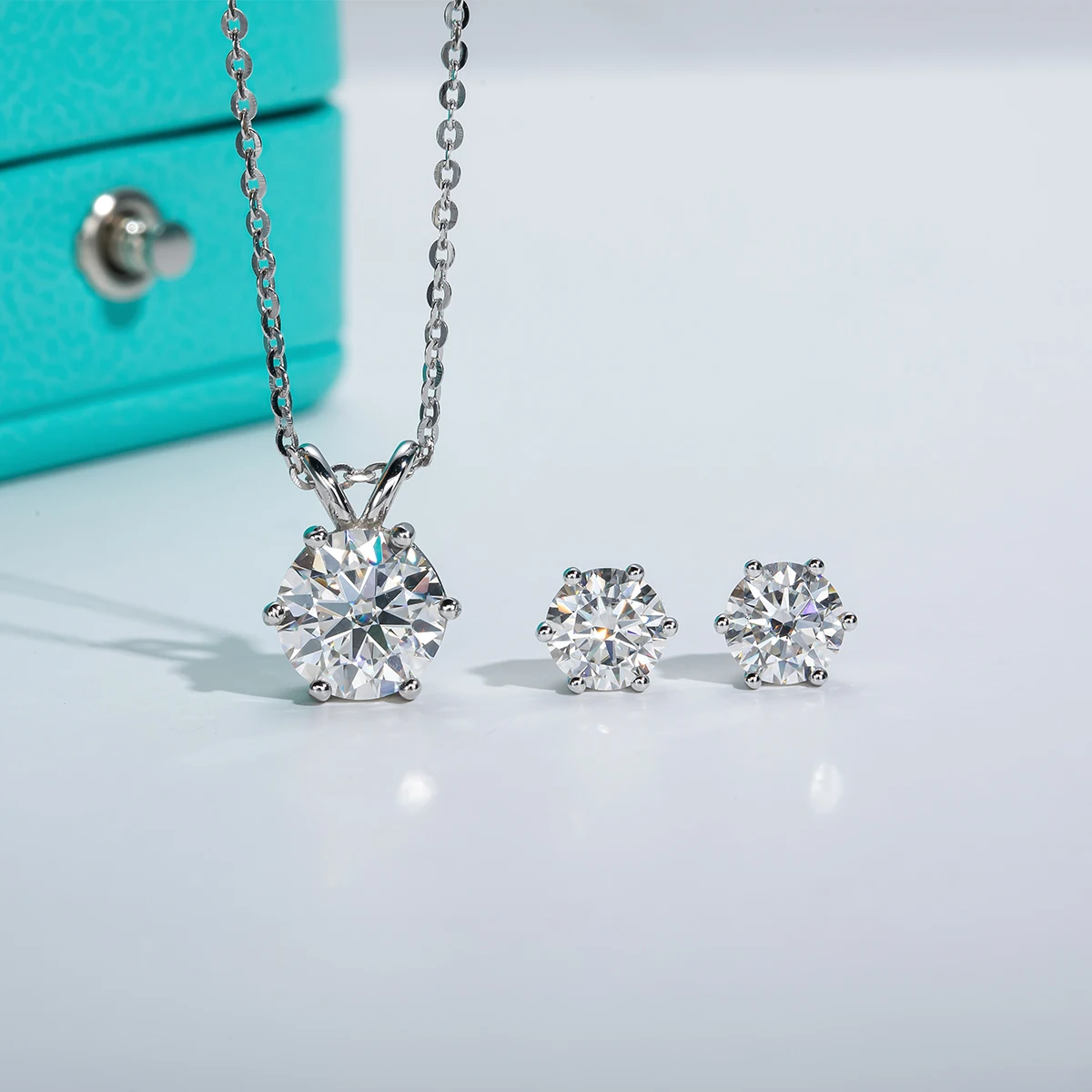 AnuJewel 3ct Moissanite Necklace 1ct Moissanite Earrings 925 Sterling Silver Jewelry Bridal Sets For Women