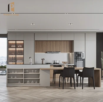 ตู้ครัวดีไซน์ทันสมัยเคลือบสีขาวหรูหราแบบโมดูลาร์แบบกําหนดเองแบบอเมริกัน 1