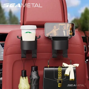 SEAMETAL 차량용 걸이식 음료 거치대, 후크 폰 스탠드, 좌석 등받이, 안정적인 컵, 거치대 행어, 뒷줄 스마트폰 지지대, 3 in 1