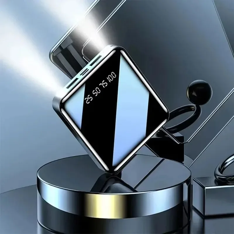 20000mAh 미니 전원 은행 미러 스크린 LED 디지털 디스플레이 Poverbank 외부 배터리 전원 은행 케이블 휴대용 충전기