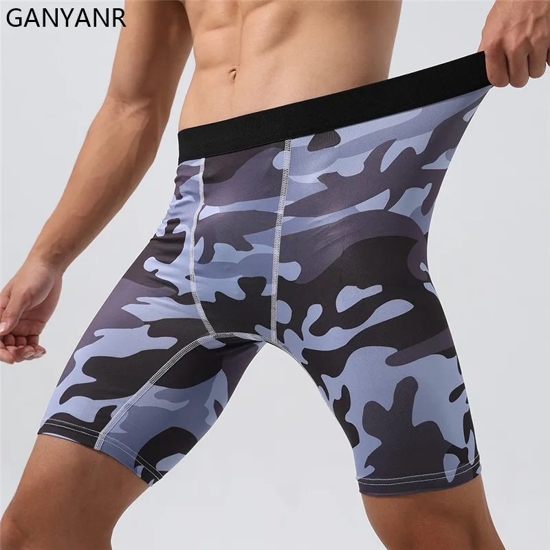 GANYANR Men running tights Quick Dry Milk Silk Compression Shorts for Fitness Breathable Butt Lifting Cycling Workout Gym