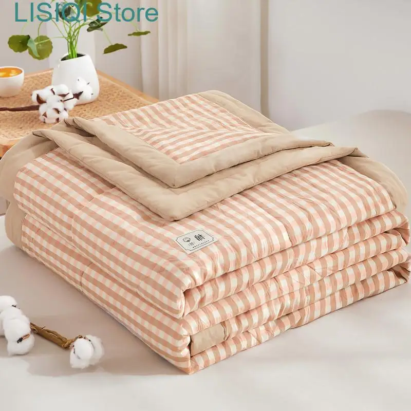 

New Summer Quilt Lunch Break Air Conditioning Quilt Pure Cotton Plaid Blanket for Summer Children's Kindergarten