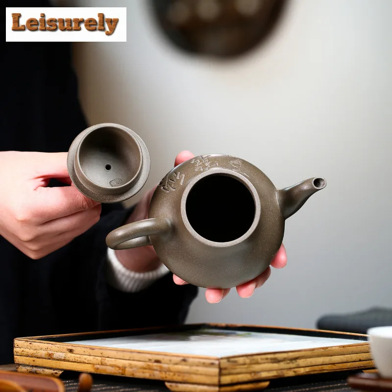 270ml Ancient Yixing Purple Clay Teapot Handmade High Pan Pot Raw Ore Crab Shell Cyan Mud Kettle With Strainer Zisha Teaset Gift