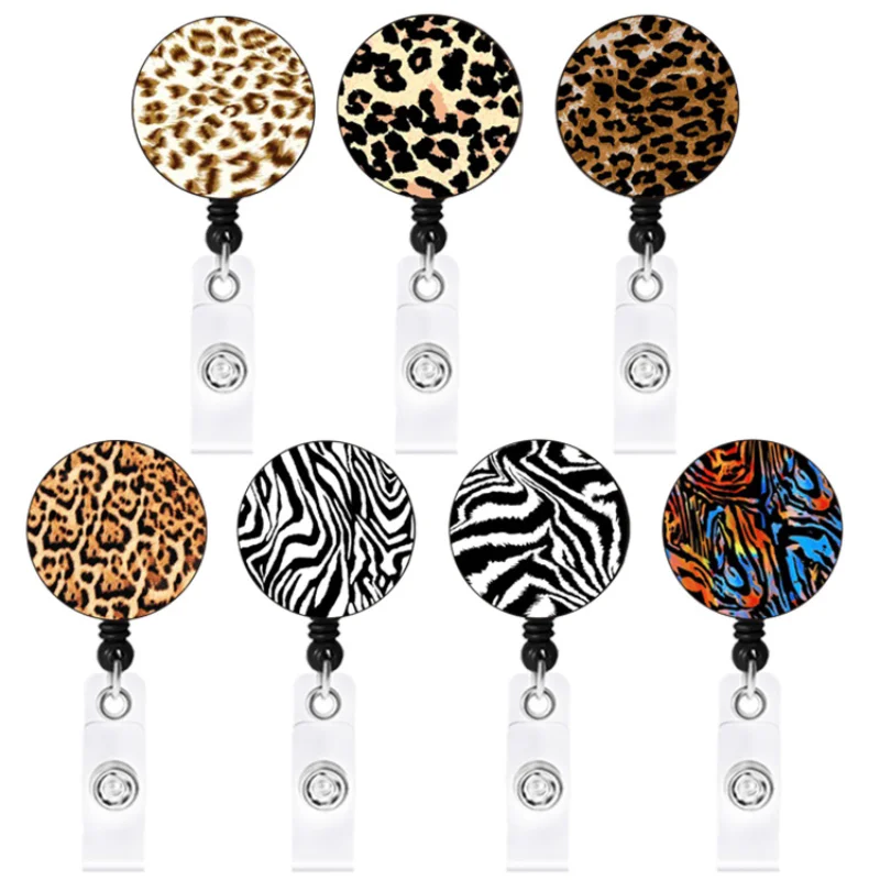 

Retractable Badge Reel Holder ID Card Holder Nurse Name Tag Cute Cool Leopard Cheetah Skin Teacher Student Work Office Supplies