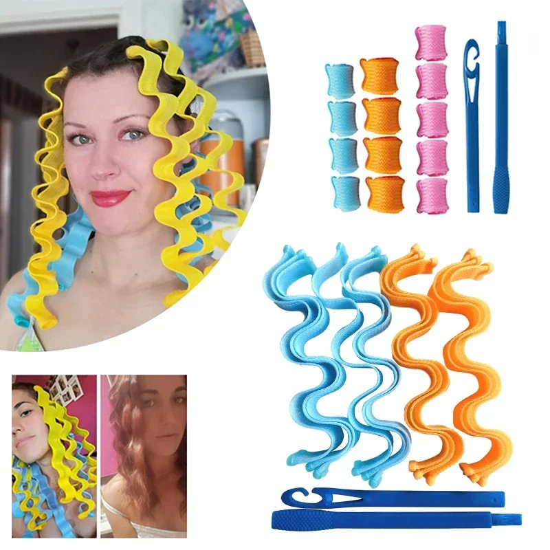 Make Curls Without Heat Heatless Natural Hair Curler Hair Waves Loop Hairs Curling 12/18/10pcs For Sleeping hair styling tool hair curling tools
