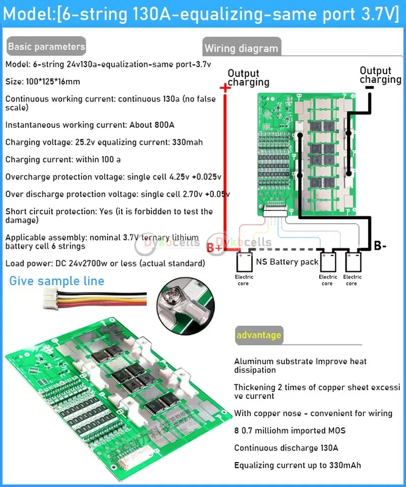 6S 7S 8S Li-Ion Lifepo4 Lithium Batterie Schutz Board BMS Balance 50A 100A 130A 230A300A Strom 24V Energiespeicher RV Power – Detail 3