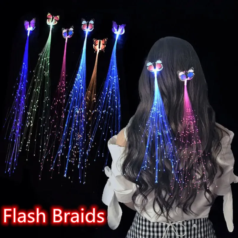 

20/10/5pcs LED Party Favors Light Up Fiber Optic Hair Barrettes Clip Hairpin Silk Flash Braids Birthday Gift Wedding