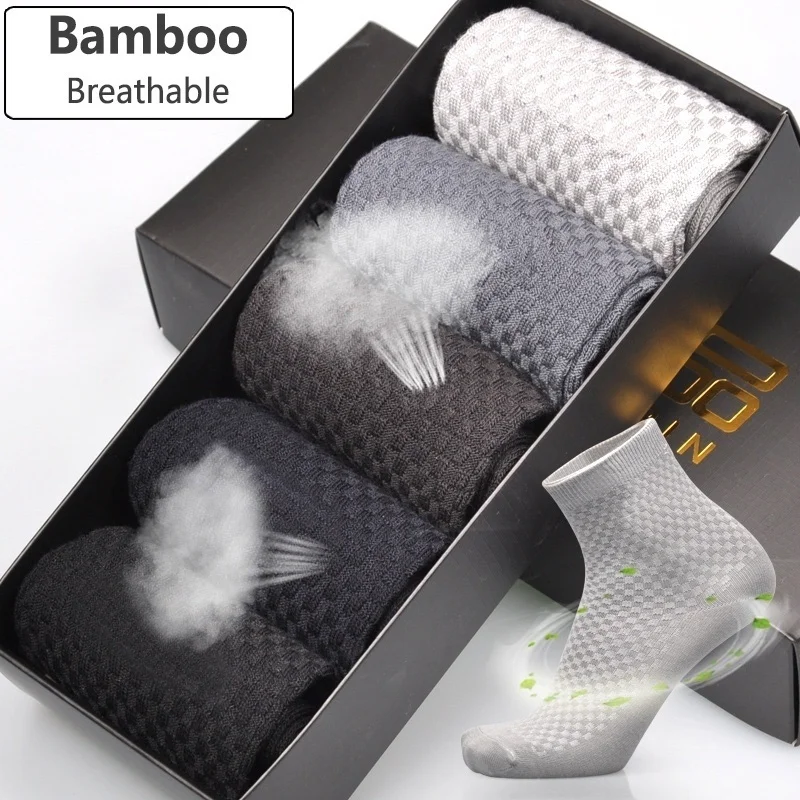 Men Socks Bamboo Fiber Breathable Deodorant Sport Socks High Tube Solid Color Elastic Business Men Short mens socks