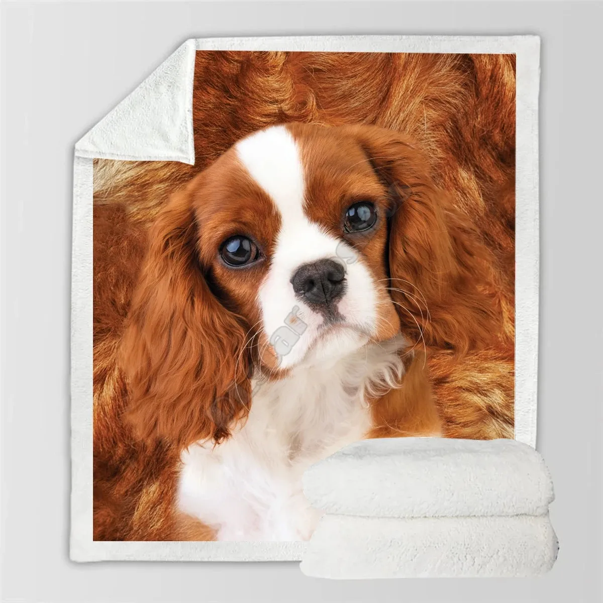 Уютное Флисовое одеяло премиум-класса Cavalier King Spaniel шерпа с 3D рисунком на кровати