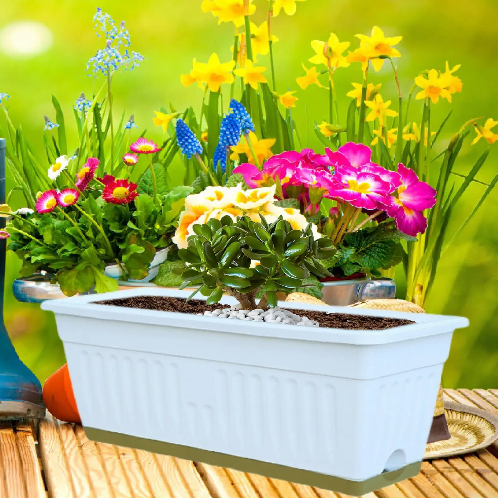 Blumen- und Gemüsetopf, dekorativer Gartenblumentopf, rechteckiger Blumentopf, Kunststoff-Pflanztopf, Pflanzenbehälter für den Balkon_voghion.com