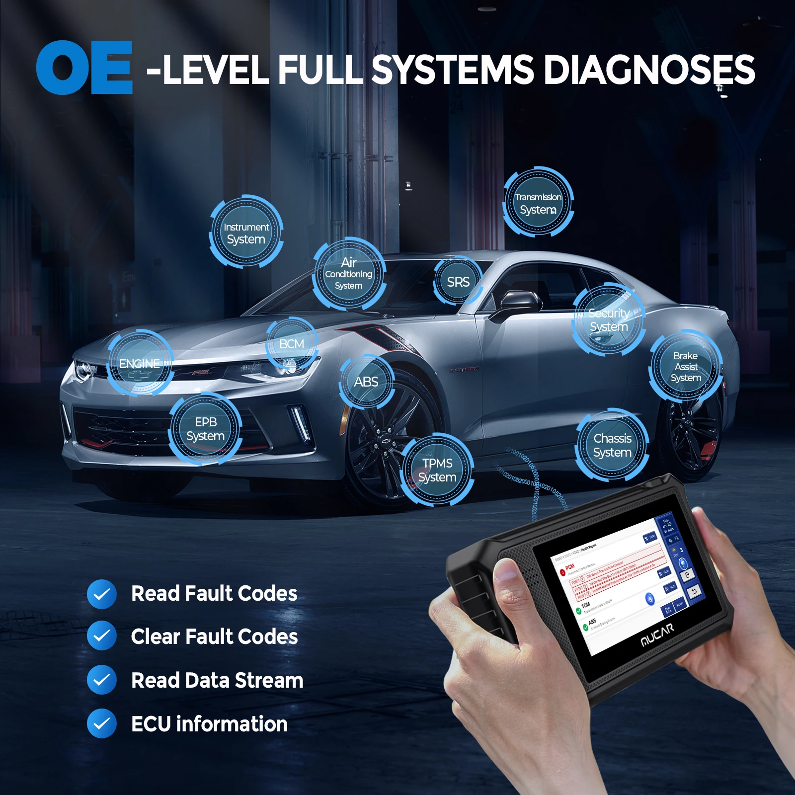MUCAR VO6 OBD2 스캐너, 자동 전체 시스템, 28 유지 보수 재설정, 와이파이 업데이트, 액션 테스트 전문 자동차 진단 도구 