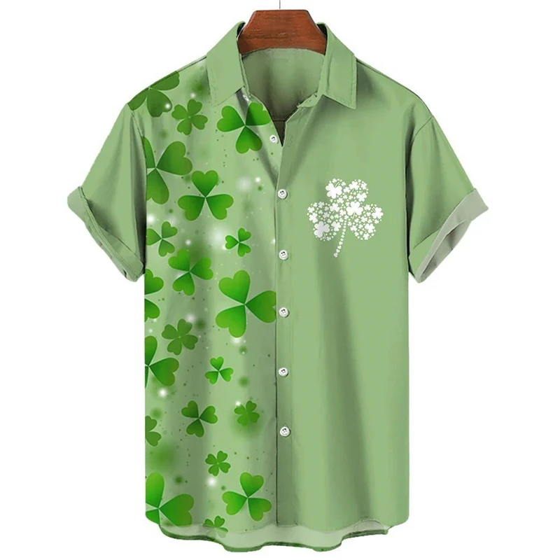 St. Patrick's Day Graphic Short Sleeve Shirts For Men Clothes Fashion Hawaiian Lucky Shamrock Female Blouses  Ireland Kids Tops 2