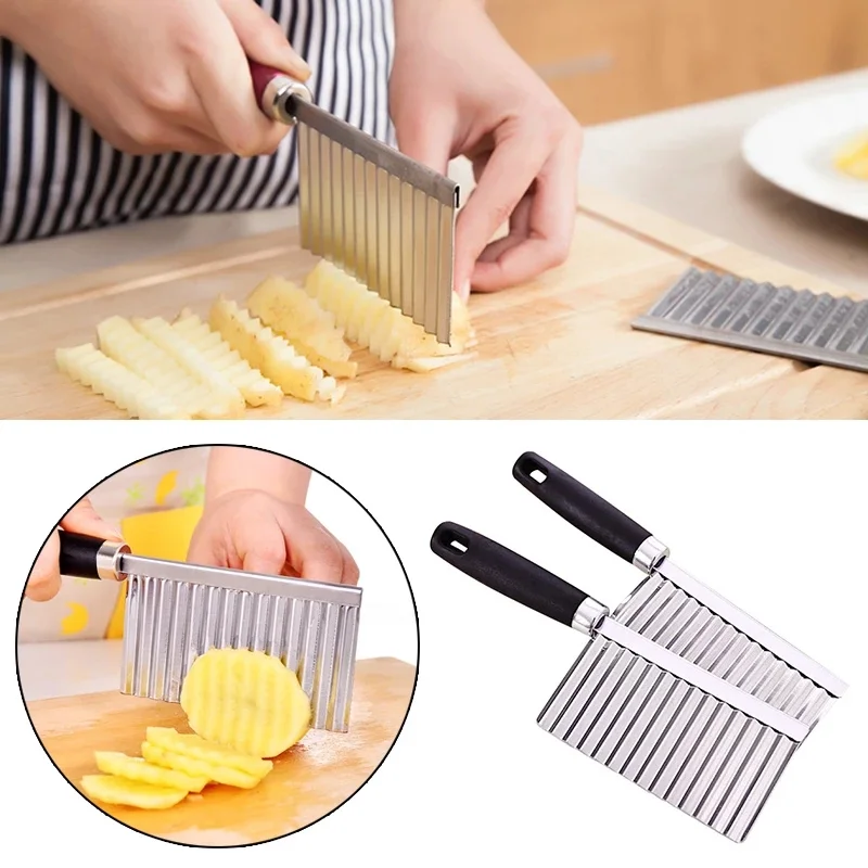Crinkle Cutter Stainless Steel Potato Chip Wavy Cutter Dough Vegetable Fruit Crinkle Wavy Knife Chopper Cutter French Fry Maker Kitchen Gadgets