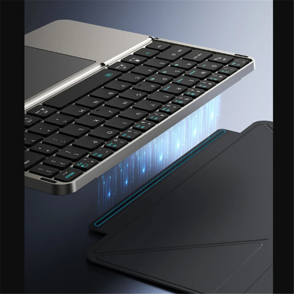 JOMAA Ensemble clavier et souris sans fil pliables Bluetooth avec support et fonction vocale intelligente._voghion.com