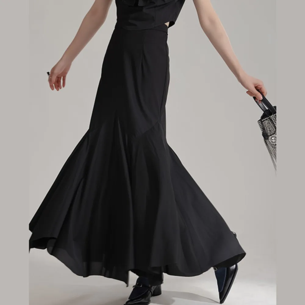 

fishtail high-end pleated long skirt 2024 new irregular slimming skirt women