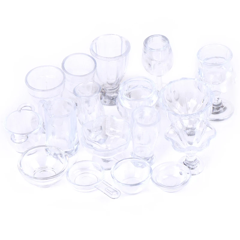 17Pcs/Set 1:12 Dollhouse Mini Transparent DIY Pretend Play Kitchenware Toy Drink Cups Dish Tableware Miniatures kitchen toys pretend kitchen toys doll house toys