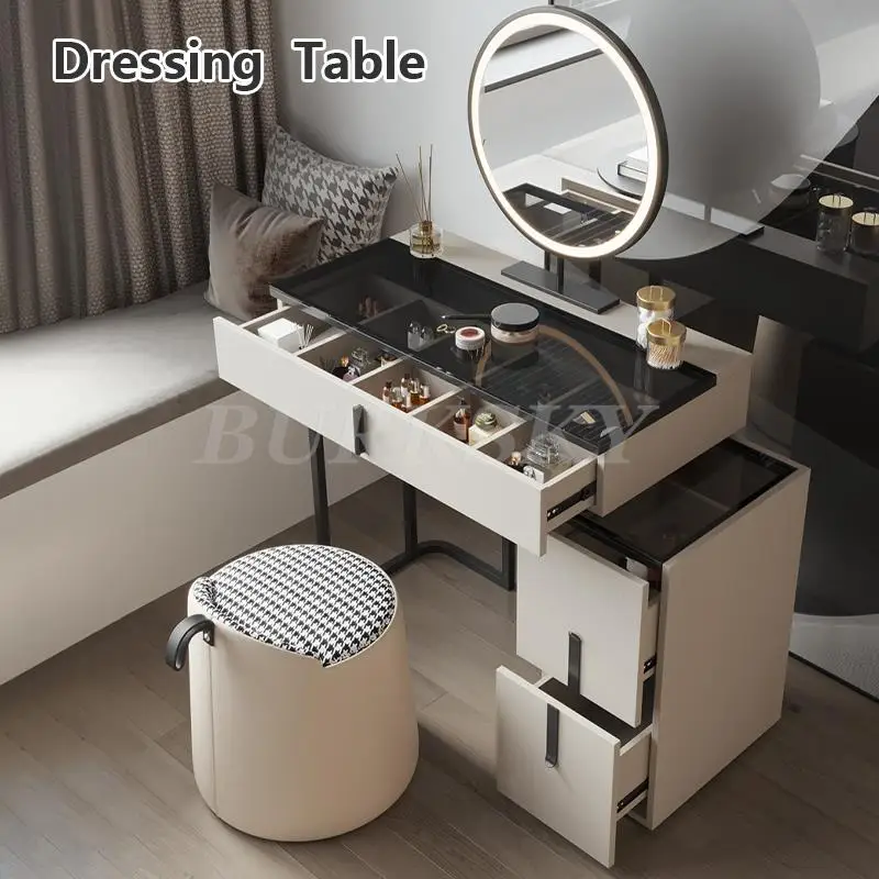 

Dressing Table Luxury Modern Triangle Corner Vanity with LED Mirror Large capacity Makeup Tables with Drawers Furniture