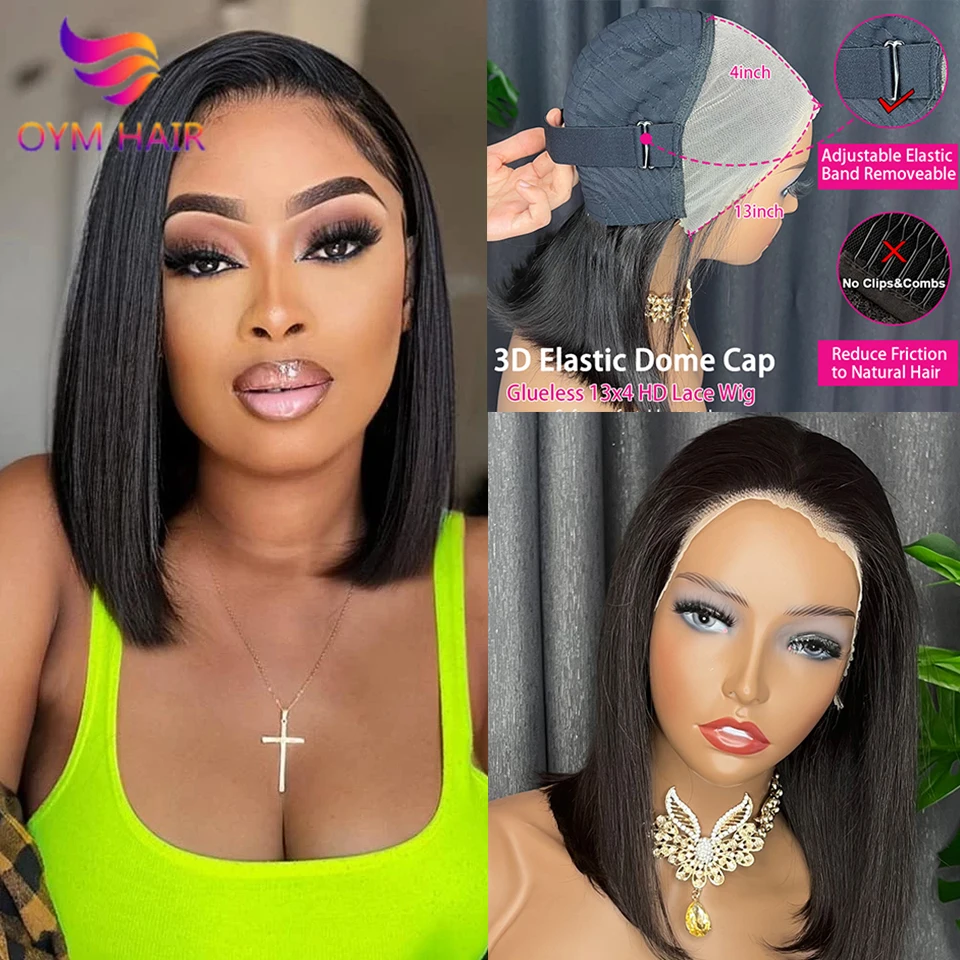 

Wear Go Glueless Wig Straight Bob Wigs Human Hair 13x4 Lace Frontal Brazilian Remy Pre-Plucked Hairline Lace Wig with Baby Hair