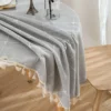 Solid Embroidery Lattice Tablecloth Cotton Linen Dust-Proof Checkered Table Cover For Kitchen Dinning Tabletop Decoration 4