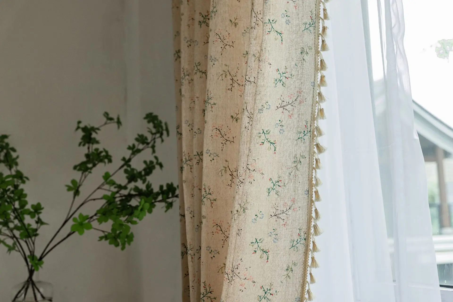 North American Curtains for Living Room Bedroom Small Window Kitchen Half Curtain Tassel Cotton Linen Half Blackout Bay Window