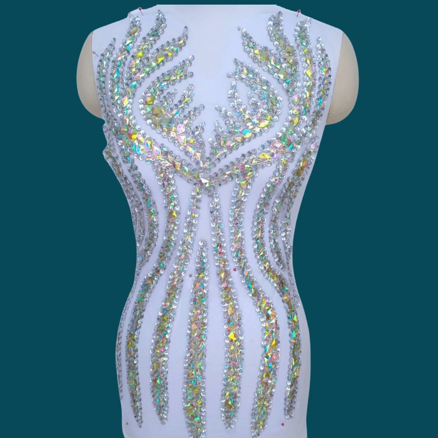 

Clear AB Hand Made Front Body Wedding Decorations For Bridal Dress Clothes Prom Sew on Rhinestone Beads Couture Diy 33x65cm